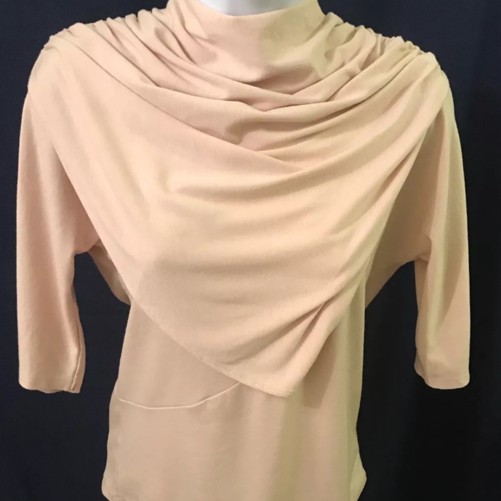 Evelyn Women's Beige 3/4 Sleeve Top Draped Neck Size S